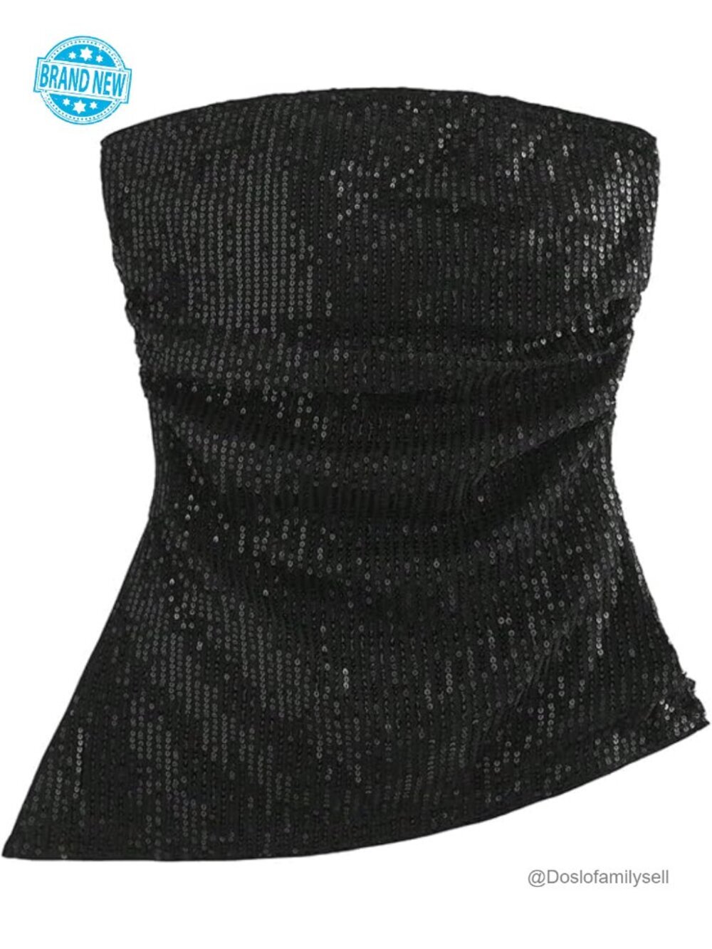 Sequin Tube Top Strapless Bandeau Asymmetric Hem Sparkly Top Party Clubwear